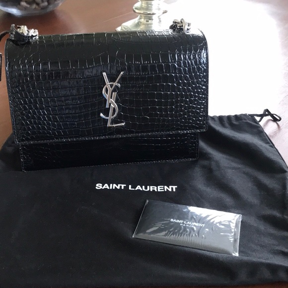 Yves Saint Laurent Bags | Ysl Medium Sunset In Black Croc Leather | Poshmark